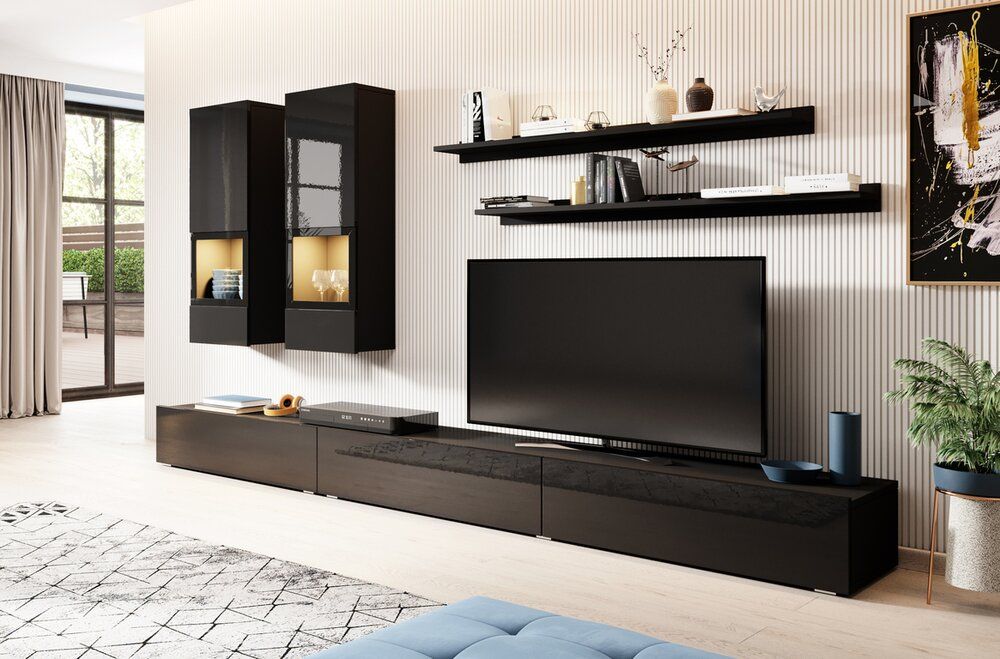 Obývací stěna ALES LED černý mat / černý lesk farba černý mat / černý lesk